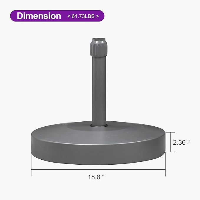 PURPLE LEAF AT4028 Patio Umbrella Base Stand Outdoor Heavy Duty Round Concrete Stand 62 LBS Black Market Table Umbrellas