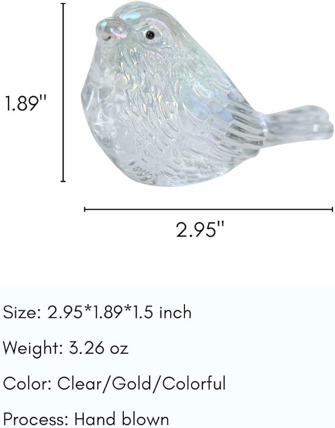 Crystal Glass Bird Figurines Robin Bird Decoration Paperweight Hand Blown Glass Art Animal Collectible Figurines Gift for Women (Dazzle Clear)