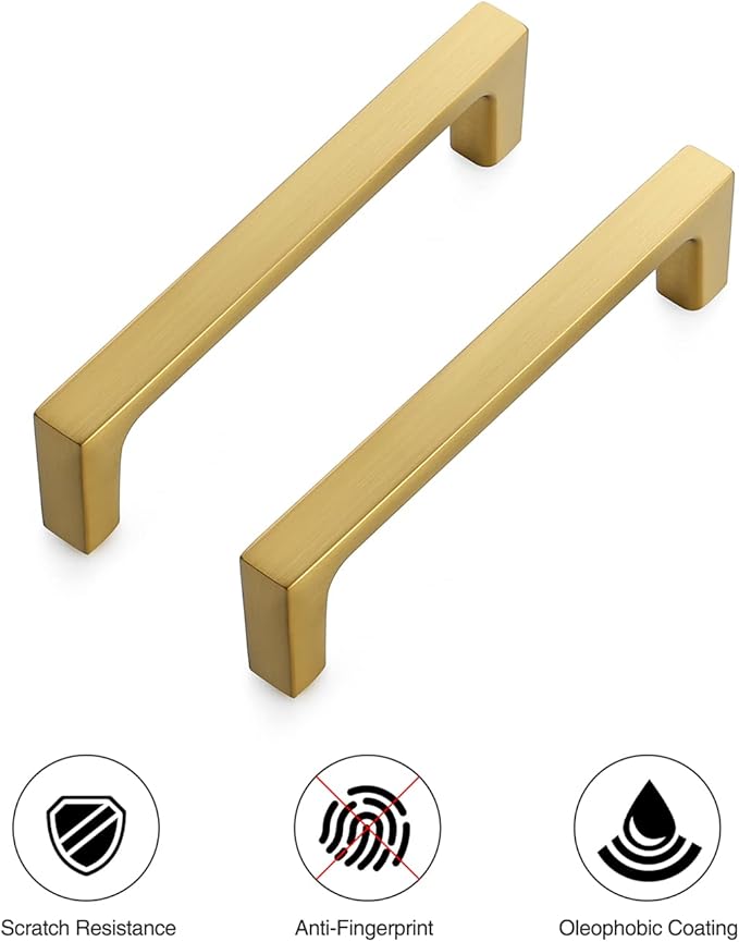 Ravinte 5 Pack Solid 3-3/4 Inch Kitchen Square Cabinet Handles Brushed Brass Drawer Pulls Kitchen Cabinet Hardware Handles