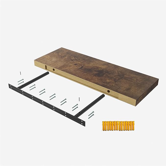 Floating Shelf, Set of 1 Wall Shelf, 24 in W x 12.75 in D x 2 in H Wooden Floating Wall Shelf with Invisible Brackets for Living Room/Bedroom/Bathroom/Kitchen Storage and Decor, Rustic Brown