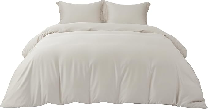 Bedsure 100% Rayon Derived from Bamboo Duvet Cover Queen Size - Lightweight Silky Cooling Comforter Cover Set for Hot Sleepers, Breathable & Moisture-Wicking Bedding Set, Linen