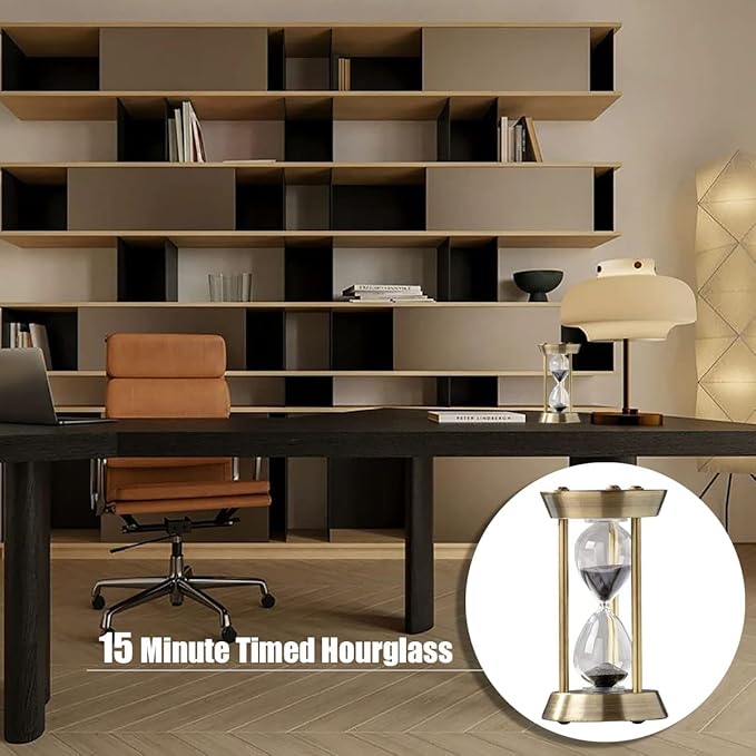 Sanduhr 15 Minuten,Hour Glass,360°-Drehung Metal Vintage Hourglass,Hourglass Decor,for Home Decoration Office Desk Wedding Party Decor Kitchen Timer (Black Sand)