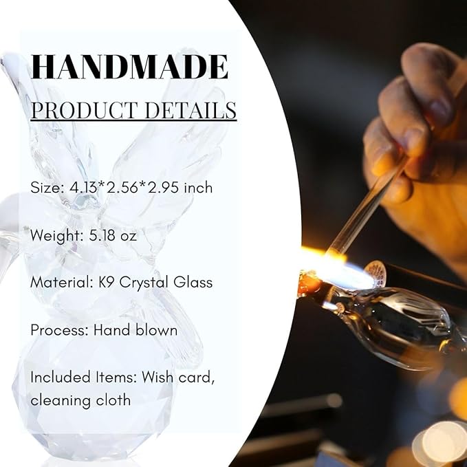 Crystal Glass Hummingbird Figurine Grey Tiny Bird Statue Hand Blown Glass Animal Sculpture Collectible Paperweight Gift for Women