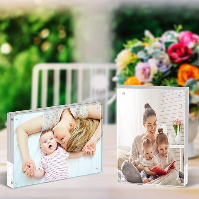 ILYXY 5 Pack Acrylic Frame 8.5x11, 20% Thicker, 24mm Thick Frameless Clear Picture Frame, Double Sided Magnetic Photo Frame, Free Standing Desktop Display Stand Acrylic Picture Frames