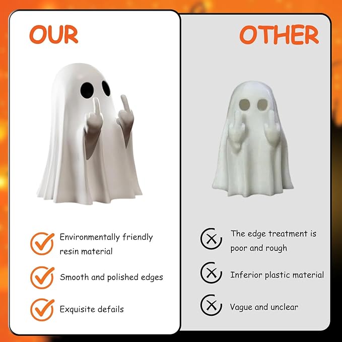 Halloween Ghost Figurine with Holding Pink Pumpkin, Funny Resin Ghost Statue Halloween Decor for Bookshelf, Terrace, Bedroom,Porch and Tabletop