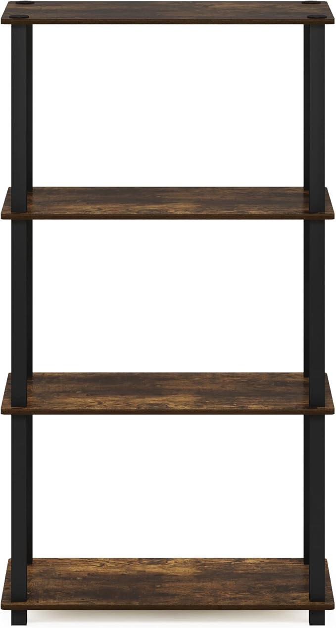 Furinno Turn-S-Tube 4-Tier Compact Multipurpose Shelf Display Rack with Square Tube, Amber Pine/Black