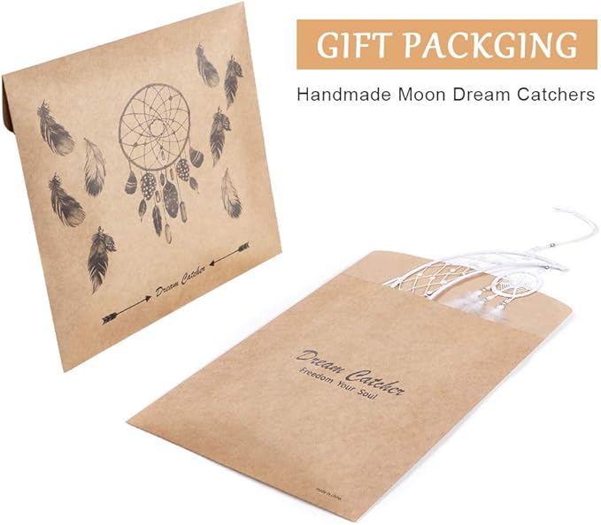 Dremisland Dream catcher New Moon Design Handmade White Feather Wall Hanging Home Decoration Ornament Craft Gift (White Moon)