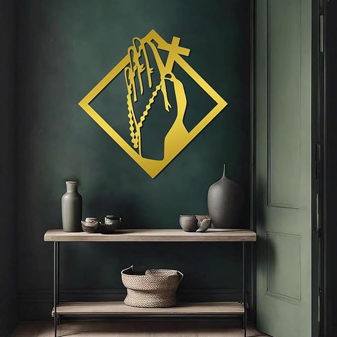 SZI Praying Hands Wall Art Metal, Metal Crosses Wall Decor, Prayer Hands Decor, Serenity Prayer Wall Art for Living Room, Bedroom (19"x19"/47x47cm, White)