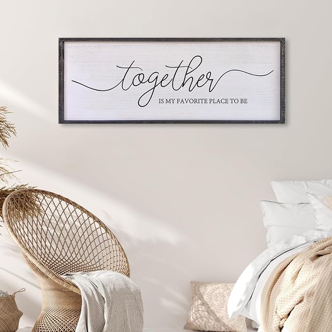 Surfapans Together Is My Favorite Place to Be Sign Wall Decor 40"X15" Bedroom Above Bed Rustic Large Beautiful Home Master Room Beautiful Soild Wood Framed Over Bed Hanging Couple Wall Art (Black)
