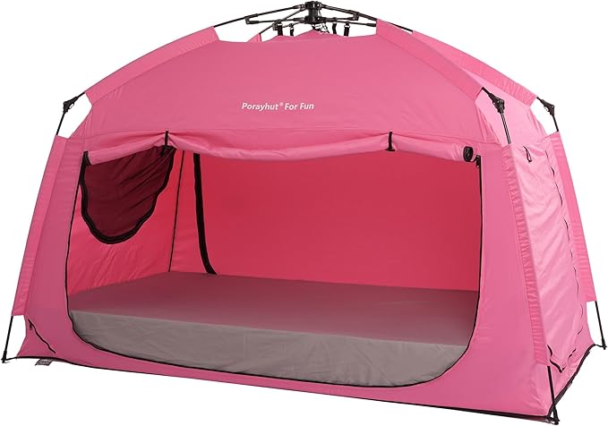 Indoor Instant Privacy Bed Tent for Sleeping,Quick Set-up Bed Canopies,Portable Bed Drapes with Large Space and 3 Doors (Pink, Full)
