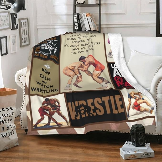 Wrestling Blanket for Boys Girls Women Men Wrestle Gifts Sports Throw Blanket Plush Cozy Flannel Fleece Fuzzy Blankets 50"X40"