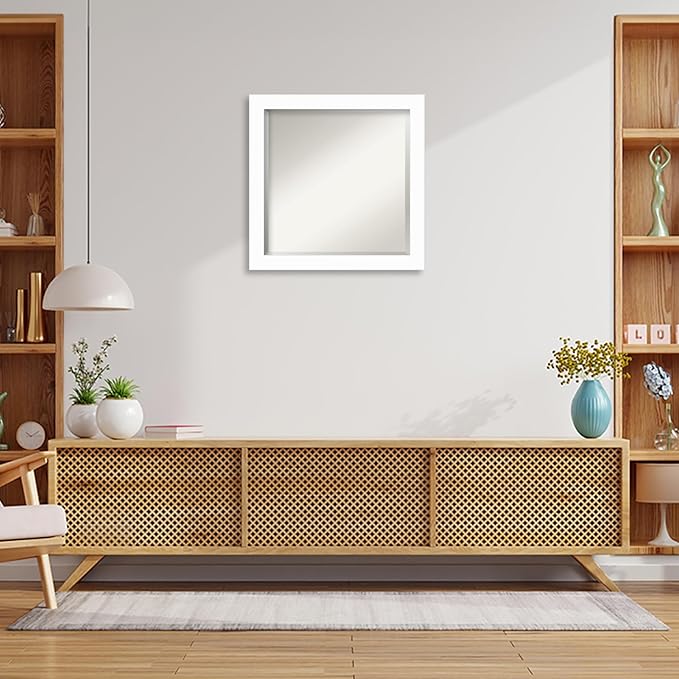 Amanti Art White Wall Mirror 23x23 Basic White Narrow Square Bathroom Mirror for Wall Decor Living Room, Medium Casual Wood Frame, Hangs Horizonally and Vertically, Bathroom Decor, Beveled Edge