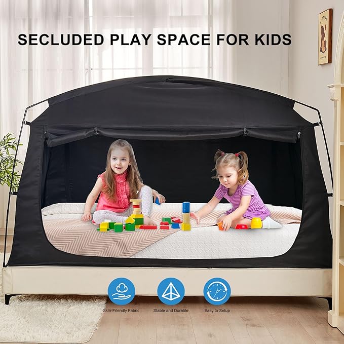 Privacy Blackout Sleep Bed Tent for Adults Kids Portable Bed Canopy Lightweight Breathable Mesh Windows Tents