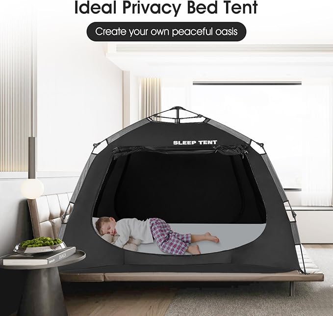 Portable Bed Tent Bed Canopy Queen Size,ONE-Click Sleeping Tent Breathable Indoor Tent Privacy Large Space with 3 Doors for Kids and Adult