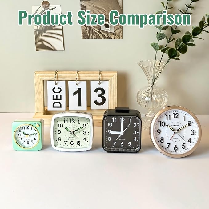 Small Battery Operated Analog Alarm Clock for Bathroom, Travel Clock, Quieter Bedrooms Desk Bedside Clocks for Kids Teen, Blue