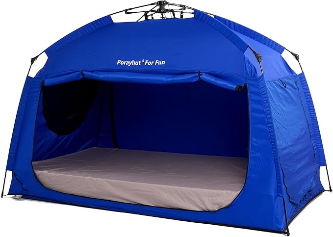 Indoor Instant Privacy Bed Tent for Sleeping,Quick Set-up Bed Canopies,Portable Bed Drapes with Large Space and 3 Doors (Blue, Twin)