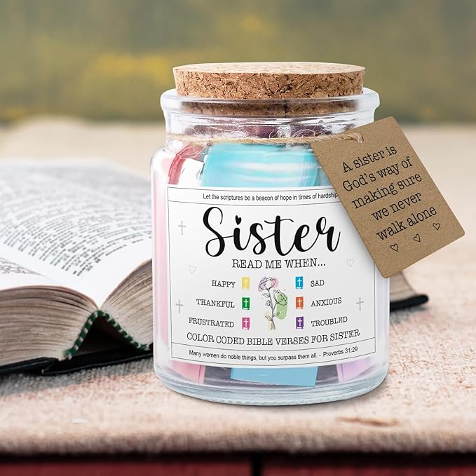 NewEleven Valentines Day Sister Gifts - Inspirational, Birthday Gift For Sister, Sisters In Law, Soul Sis - Sisters Gifts From Sister, Brother, Friend, Family - Bible Verse Jar