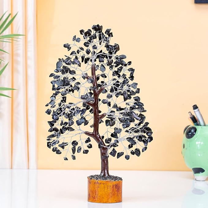 Black Tourmaline Gemstone Tree of Life Crystal Tree for Positive Energy, Handmade Chakra Tree Feng Shui Decor Good Luck Gem Bonsai Money Tree, Wealth & Prosperity, Spiritual