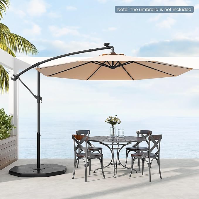 Tangkula 4-Piece Patio Umbrella Base, 208 lbs Heavy Duty Offset Cantilever Umbrella Stand, Water & Sand Fillable Hexagonal Base Plate Set for Garden Yard Poolside (Cross Base Not Included)