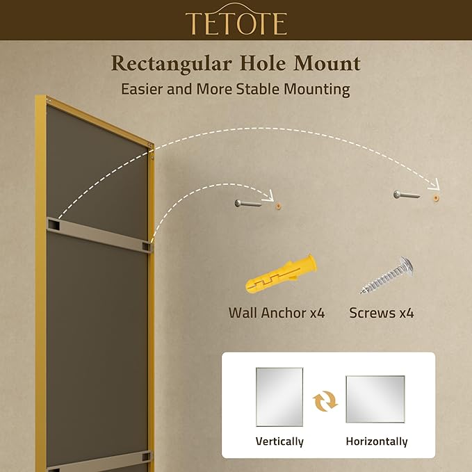 TETOTE Brushed Gold Bathroom Mirror 22" x 30" Brushed Gold Brass Rectangle Beveled Framed Bathroom Vanity Mirror for Over Sink, Tempered Glass, Modern Farmhouse Bedroom, Entryway, Living Room