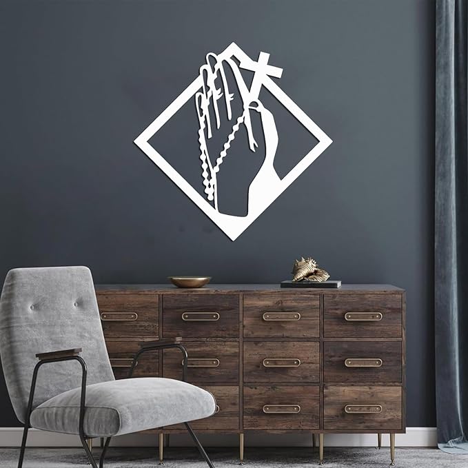 SZI Praying Hands Wall Art Metal, Metal Crosses Wall Decor, Prayer Hands Decor, Serenity Prayer Wall Art for Living Room, Bedroom (24"x24"/60x60 cm, Gold)