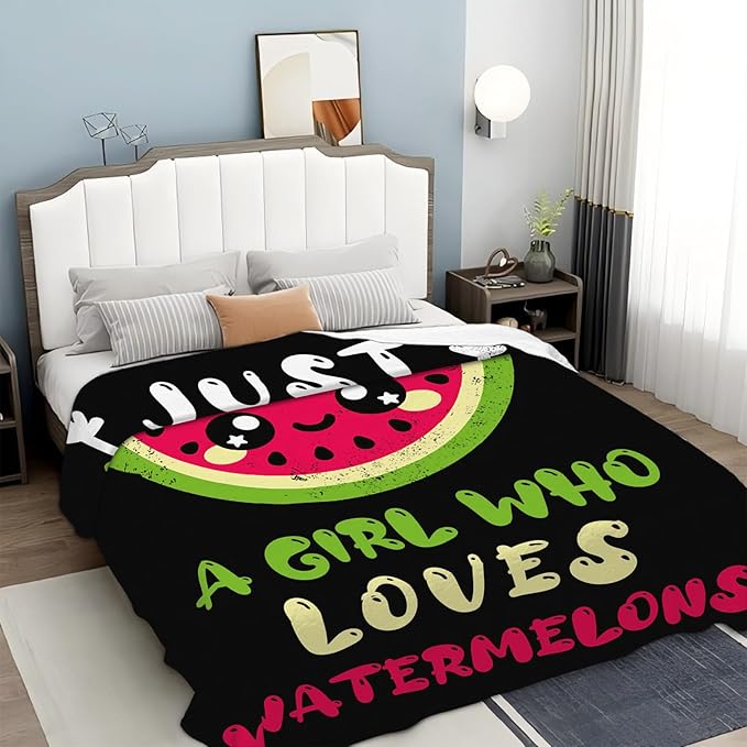 Watermelon Blanket for Girls Women Just A Girl Who Loves Watermelon Throw Blanket Lightweight Fuzzy Cozy Plush Flannel Fleece Blankets for Bed Decor 60"x80"