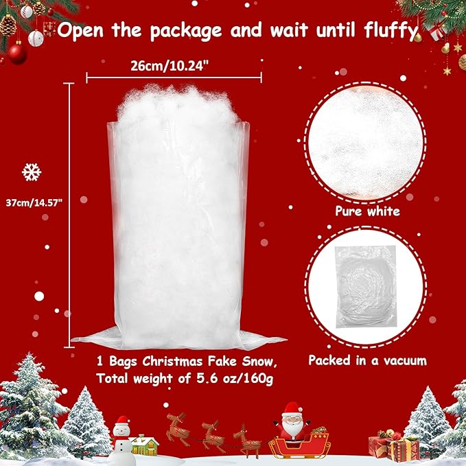 Christmas Fake Snow Decoration,35.2 Oz(1 Bag) White Artificial Snow Cotton Fluffy Fake Snow for Mantle Village,Nativity Set,Faux Snow Christmas Tree Decor,Winter Indoor Home Decoration