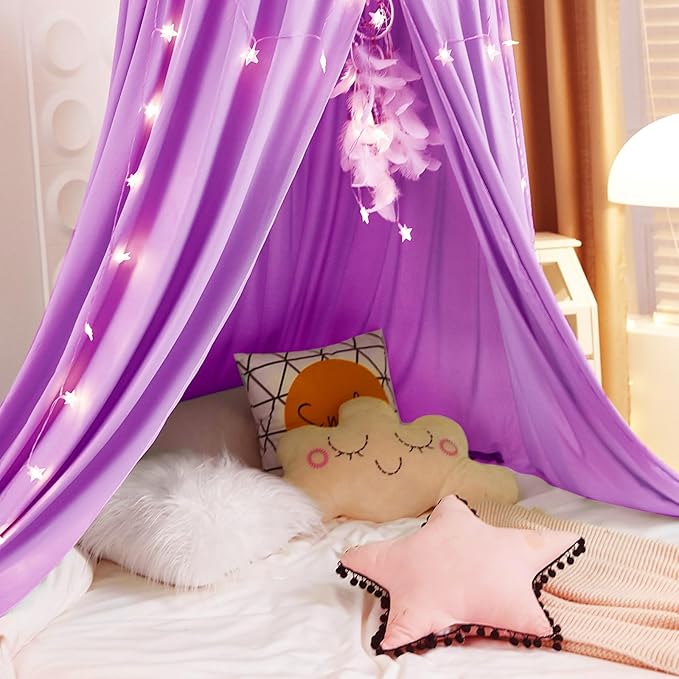 Kertnic Decor Canopy for Kids Bed, Soft Smooth Playing Tent Canopy Girls Room Decoration Princess Castle, Dreamy Mosquito Net Bedding, Children Reading Nook Canopies in Home (Purple)