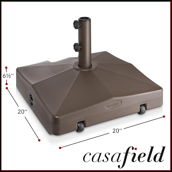 Casafield Patio Umbrella Base, 64lb Capacity, Fillable Heavy Duty Rolling Stand with Handle for Outdoor, Patio, Lawn, Deck, Poolside - Brown