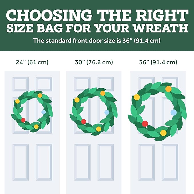 ZOBER Christmas Wreath Storage Container 36 Inch - Wreath Bag Fits 2 Wreaths Box - 600D Oxford Fabric - Interior Compartment for Storing Garlands, Wreaths Storage Bag W Strong Durable Handles - Green