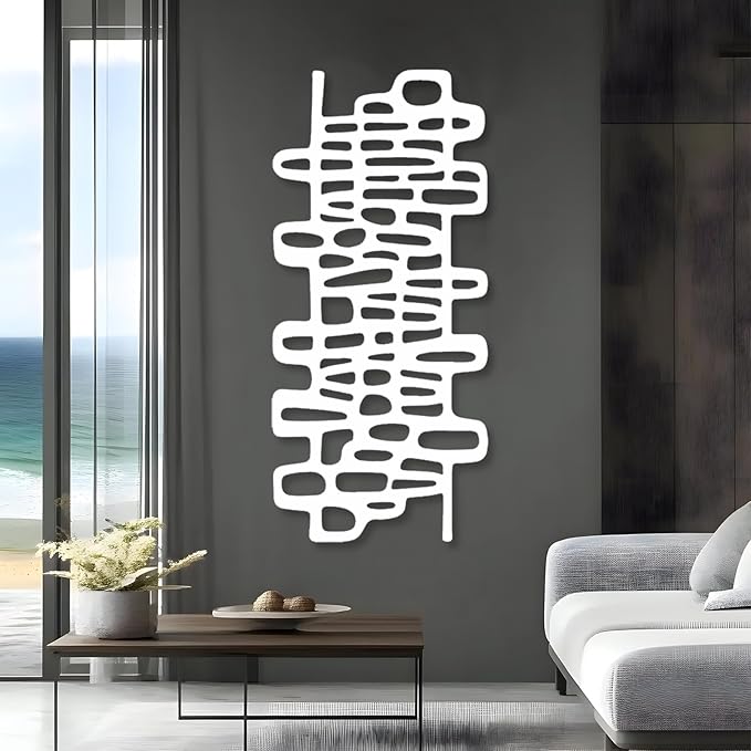 Cadeali Abstract Geometric Metal Wall Art, Modern Circles Metal Decor, Minimalist Line Art, Long Narrow Sign, Luxury Modern Artwork for Living Room, Farmhouse, Office (Silver, 35"x16" | 90x41cm)
