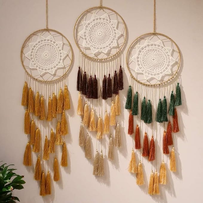 Artilady Macrame Dream Catchers for Bedroom - Tassel Wall Hanging Handmade Dreamcatchers Home Decor with Tassel Feather Ornament Craft Blessing Gift (Green Mix)