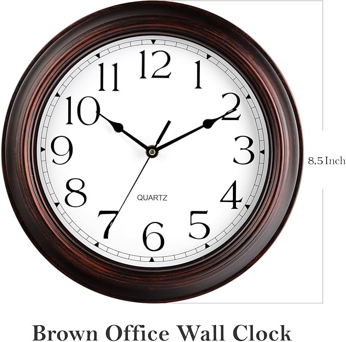 Wall Clocks Battery Operated Silent Non-Ticking Wall Clock 8.5 Inch Small Vintage Retro Rustic Style Decorative for Kitchen Living Room Home Office (Bronze)