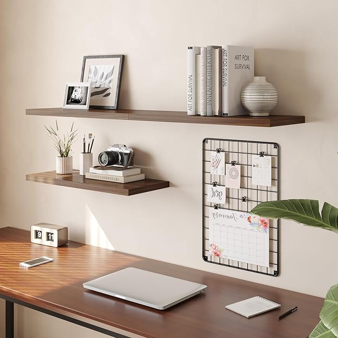 Wall Shelf Set of 2, Walnut Floating Shelves 24 in W x 10 in D x 1 in H, Wooden Floating Wall Shelf with Invisible Brackets for Living Room/Bedroom/Bathroom/Kitchen Storage and Decor