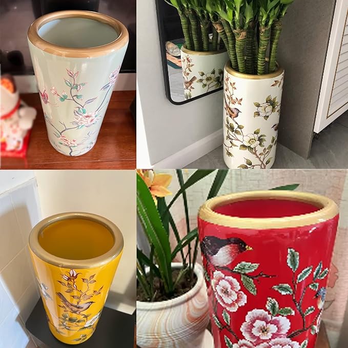 Ceramic Umbrella Stand Umbrella Holder for Entryway Hand-Made Umbrella Stand Barrels Umbrella Holder Cane Floor Standing Vase Ceramic Storage Bucket for Home Office Entrance Indoor.(D)