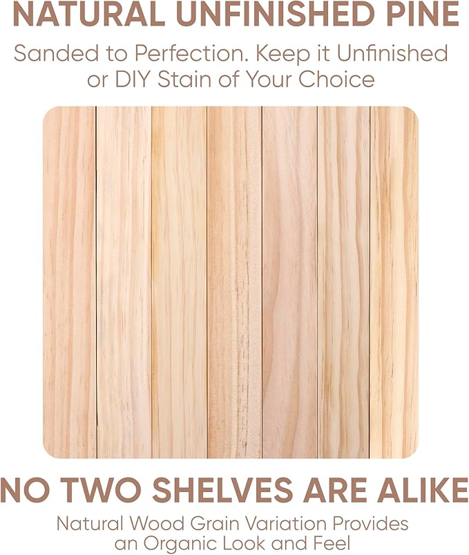 Homeforia Wood 48 inch Floating Shelf, High End Solid Natural Wood 48inch Floating Shelves for Wall Mounted, Unfinished Wooden Large Floating Shelves, Heavy Duty Bracket, 48 X 6.5 X 1.75 in, Set of 3