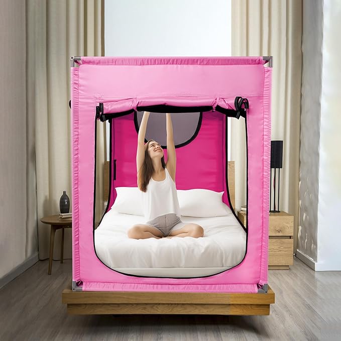 Bed Canopy Portable Blackout Bed Tent Privacy Tent for Adult Indoor Sleeping with 3 Doors, Storage Bag