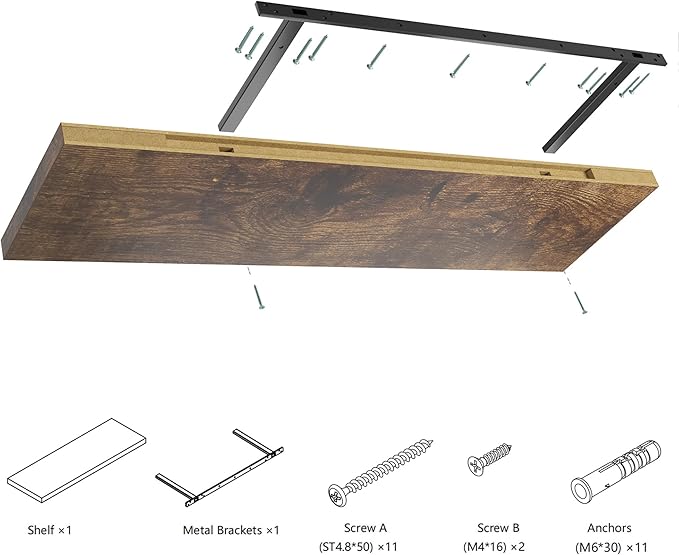 Wall Shelf Set of 2, Rustic Brown Floating Shelves 36 in W x 10 in D x 1 in H, Wooden Floating Wall Shelf with Invisible Brackets for Living Room/Bedroom/Bathroom/Kitchen Storage and Decor
