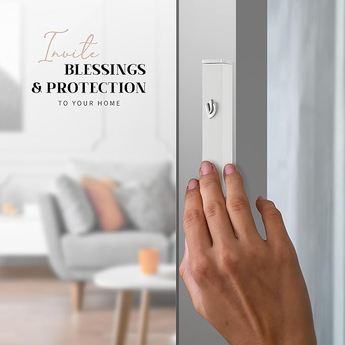 SURI Mezuzah Case for Door with Printed Scroll– 5.5 Inch White Aluminum Jewish Mezuza Cover, Self-Stick Adhesive, Fits a 5 Inch Scroll, Gift Box Included