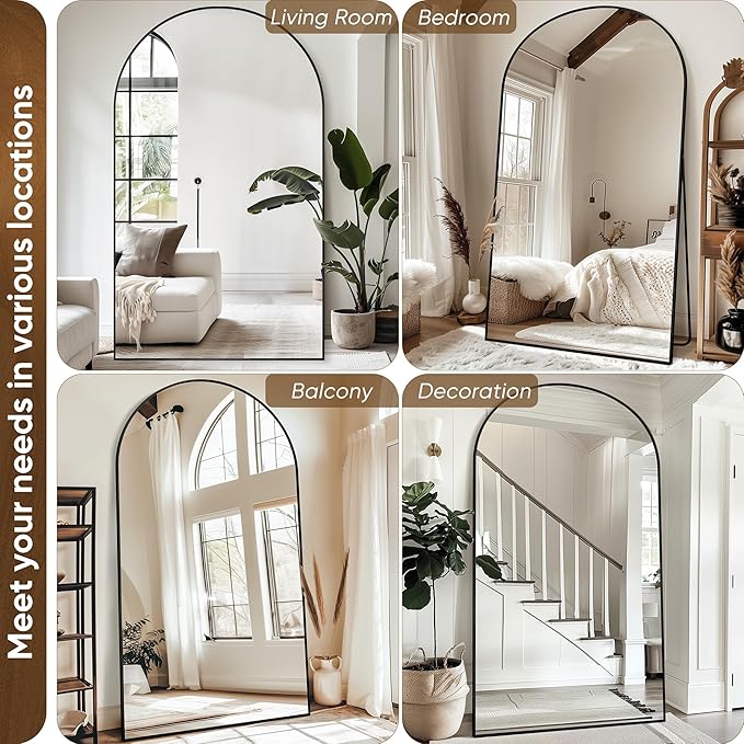 Antok Full Length Mirror, 86"x46" Oversized Floor Mirror Freestanding, Full Body Mirror Floor Standing Mirrors with Stand, Hanging Mounted Mirrors for Living Room Cloakroom,Black,Arched Style