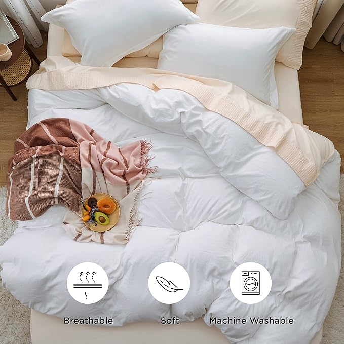 Bedsure White Oversized King Duvet Cover - 3 Pieces Prewashed Cotton-Like Extra Soft Bedding Set, Includes 1 Duvet Cover 120x98 Inches with Zipper Closure & 2 Pillow Shams, Comforter Not Included