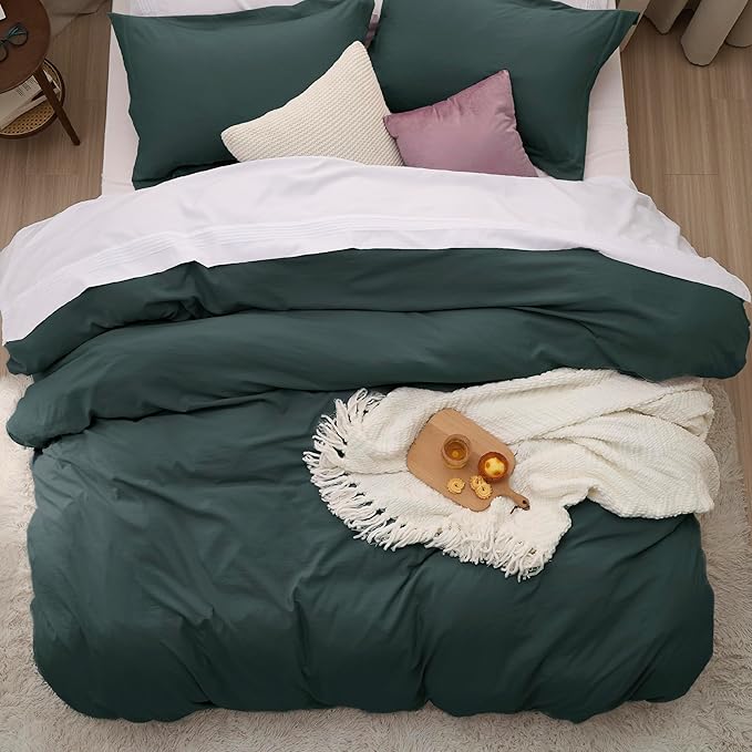 Bedsure Forest Green Duvet Cover King Size - 3 Pieces Prewashed Cotton-Like Extra Soft Bedding Set, Includes 1 Duvet Cover 104x90 Inches with Zipper Closure & 2 Pillow Shams, Comforter Not Included