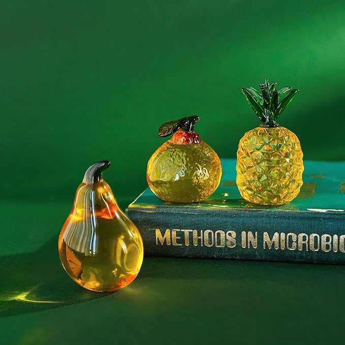 Set of 3 Glass Fruits Decor Pineapple Orange Pear Fruit Figurine Decorations as Collections for Home Wedding