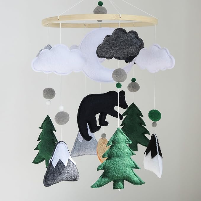 Woodland Mobile for Crib Bear Baby Mobile for Crib Woodland Crib Mobile for Boys Girls Forest Baby Nursery Mobile for Bassinet