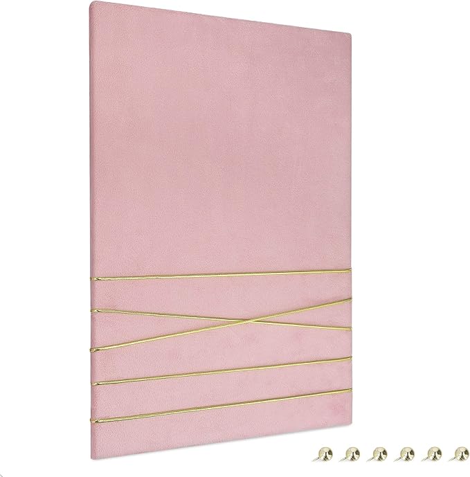 Navaris Fabric Memo Bulletin Board - 12" x 17" Velvet Memory Board for Wall to Display Photo Collages, Pictures, Notes - Includes 6 Push Pins - Pink