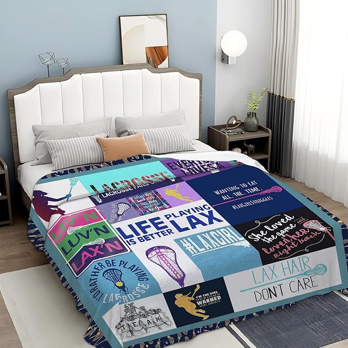 Lacrosse Throw Blanket for Women Girls, Lacrosse Sport Fleece Blankets Lightweight Fuzzy Cozy Plush Flannel Fleece Decor for Bed Sofa 50"x60"