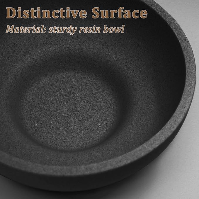 Large Decorative Bowl, Fruit Bowl for Kitchen Counter, Modern Resin Bowl for Home Decor, Key Holder for Entry Table, Artificial Stone Black