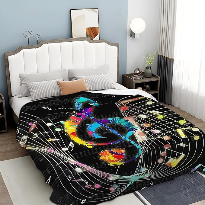 Music Blanket for Girls Women Music Notes Lovers Gifts for Boys Men Lightweight Fuzzy Throw Blanket Cozy Plush Flannel Fleece Blankets for Bed Decor 60"x80"