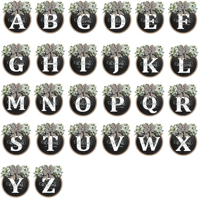 Circular Surname Front Door Welcome Sign - 26 Letter House Wreath, Front Porch Decorations, Year-Round Home Decor (Y)