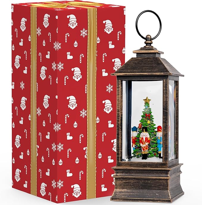10'' Nutcracker Snow Globe, Musical Christmas Water Lantern with Swirling Glittering Home Decoration and Gift, Battery Operated or USB Powered